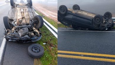 Milagre na BR-470: motorista voa para fora do carro durante capotamento e sobrevive em Rodeio
