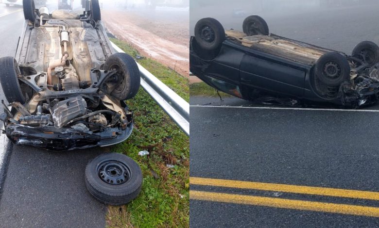 Milagre na BR-470: motorista voa para fora do carro durante capotamento e sobrevive em Rodeio