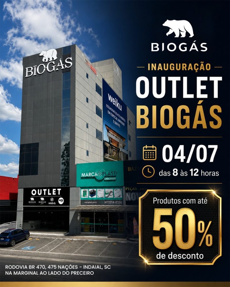 Outlet Biogás será inaugurado neste sábado com produtos de grandes marcas e descontos de até 50% em Indaial