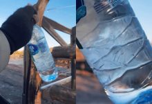 Água congela em segundos e surpreende turista durante frio extremo na Serra Catarinense
