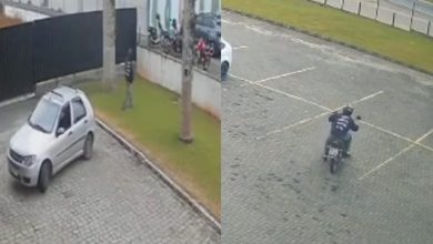 Criminoso invade estacionamento de loja, furta motocicleta e foge empurrando o veículo em Indaial