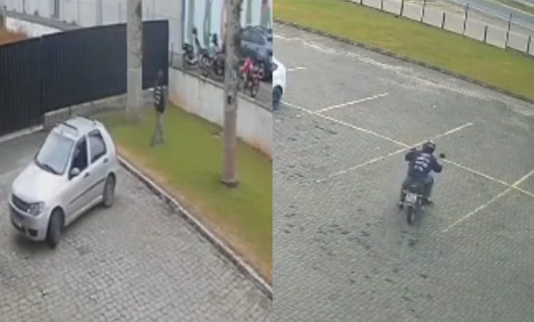 Criminoso invade estacionamento de loja, furta motocicleta e foge empurrando o veículo em Indaial