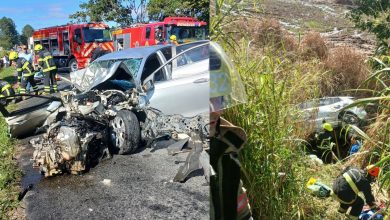 Colisão frontal na BR-470 deixa quatro feridos; motorista fica preso às ferragens em estado grave, em Rodeio