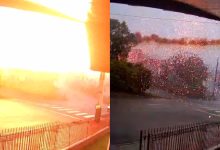 Raio atinge rede elétrica e provoca clarão e forte estouro durante temporal em cidade de SC