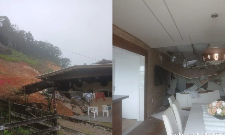 Mulher morre após parte da casa ser soterrada por deslizamento em SC; outras três pessoas ficam feridas