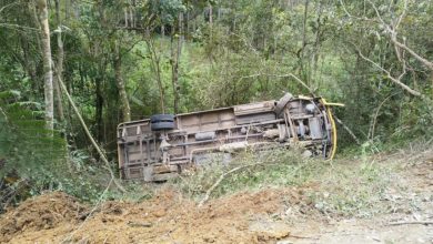 Susto na estrada: ônibus com crianças despenca em ribanceira de 10 metros em SC