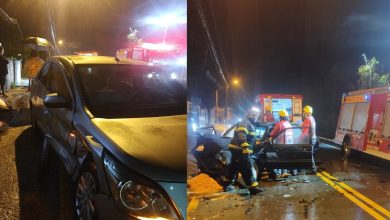 Homem fica ferido após colisão entre dois carros e precisa ser retirado de veículo em Pomerode