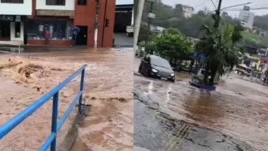 Rio sobe rapidamente, transborda e assusta moradores durante forte temporal em cidade de SC