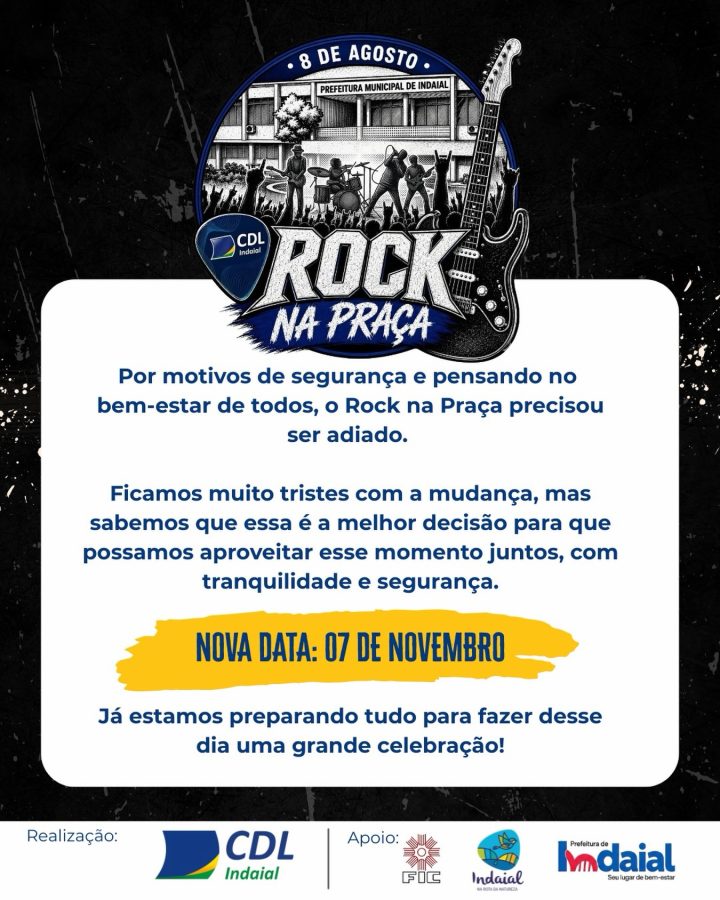 Rock na Praça é adiado em Indaial e nova data é marcada para novembro