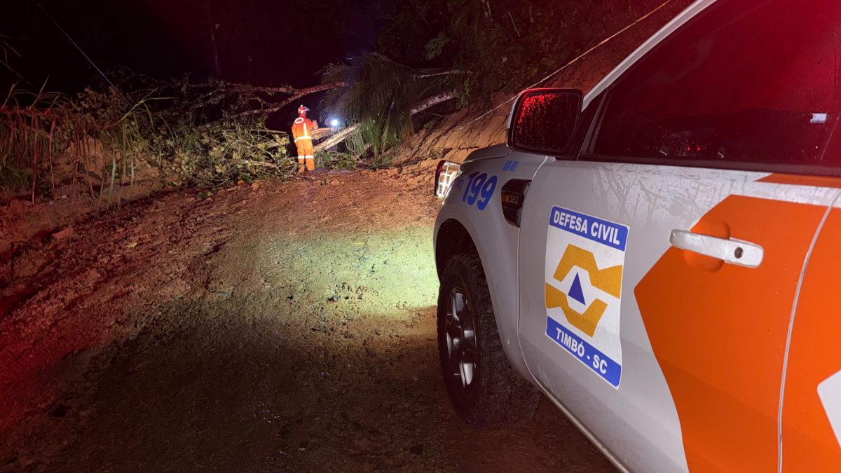 Barreira cai, árvore bloqueia rua e Rio Benedito passa de 5,5 metros durante madrugada em Timbó