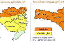 Ciclone extratropical pode trazer temporais, granizo e vendavais para Timbó
