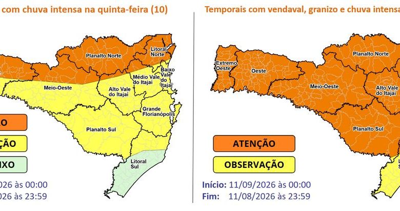 Ciclone extratropical pode trazer temporais, granizo e vendavais para Timbó