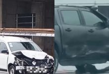 Colisão entre caminhonete e utilitário é registrada no Viaduto do Carijós, em Indaial