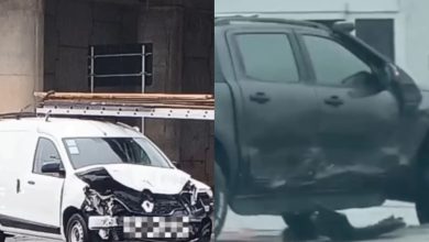 Colisão entre caminhonete e utilitário é registrada no Viaduto do Carijós, em Indaial