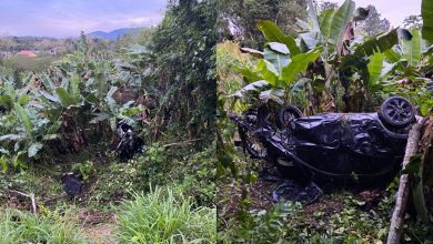 Carro sai da pista, capota e cai em ribanceira de 20 metros na BR-470, em Indaial