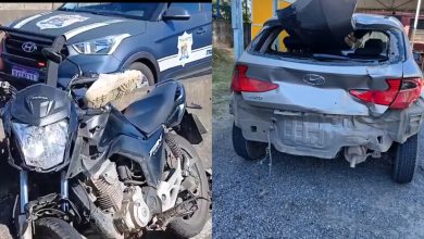 Motociclista acerta traseira de carro parado e acaba lançado sobre veículo em Blumenau