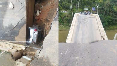Ponte desaba em SC e carro com duas pessoas cai junto com a estrutura