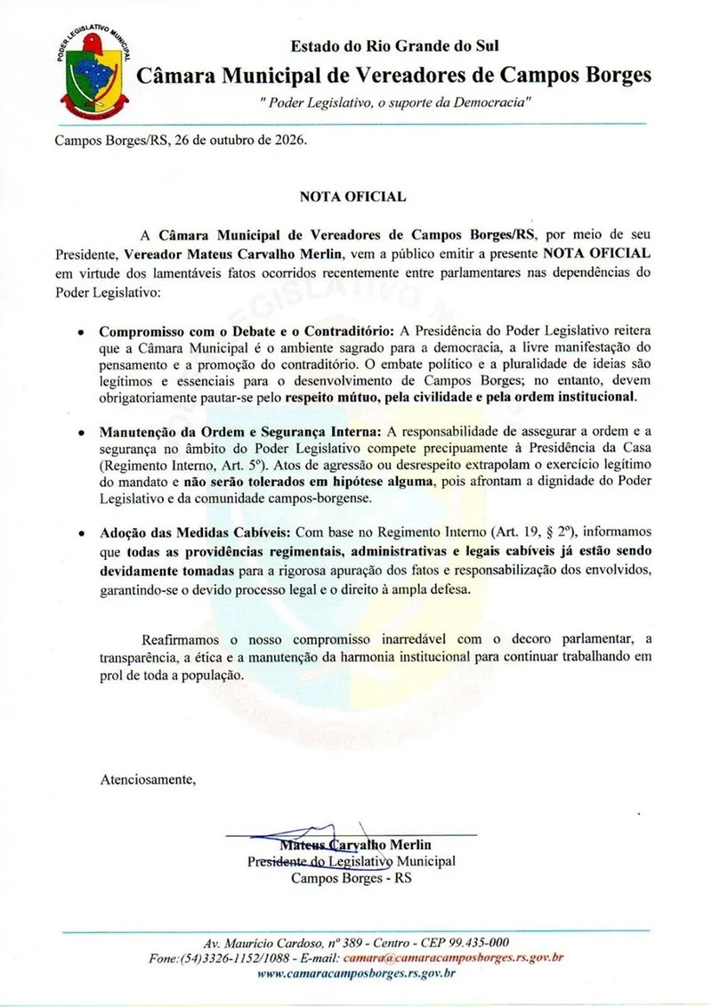 Vereador joga copo d’água em colega e sessão da Câmara termina em pancadaria