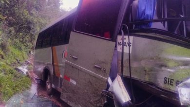Ônibus com 22 crianças bate contra barranco após desviar de caminhão em SC