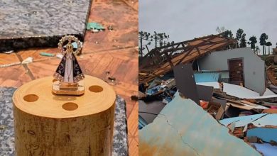 Temporal destrói casa de casal antes do casamento, mas alianças e imagem de santa resistem em SC