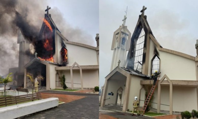 Incêndio após missa destrói estrutura de igreja em SC