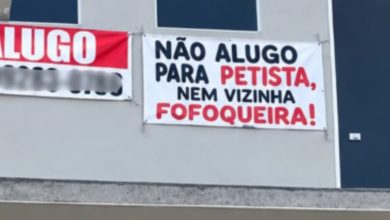 “Não alugo para petista nem fofoqueira”: faixa em SC viraliza e gera polêmica nas redes sociais