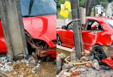 Carro bate contra poste na SC-110 e passageiro fica encarcerado em Rodeio