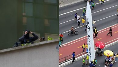 Míssil inflável que pede ataque nuclear ao Brasil e snipers em prédios chamam atenção em ato de Flávio Bolsonaro