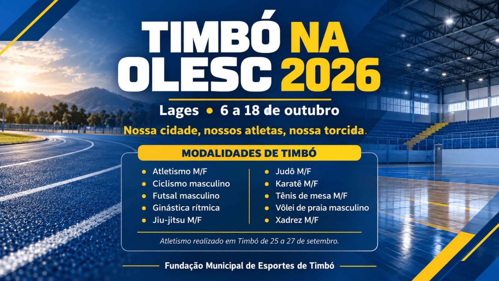 Timbó marca presença na OLESC 2026 com equipes em 10 modalidades