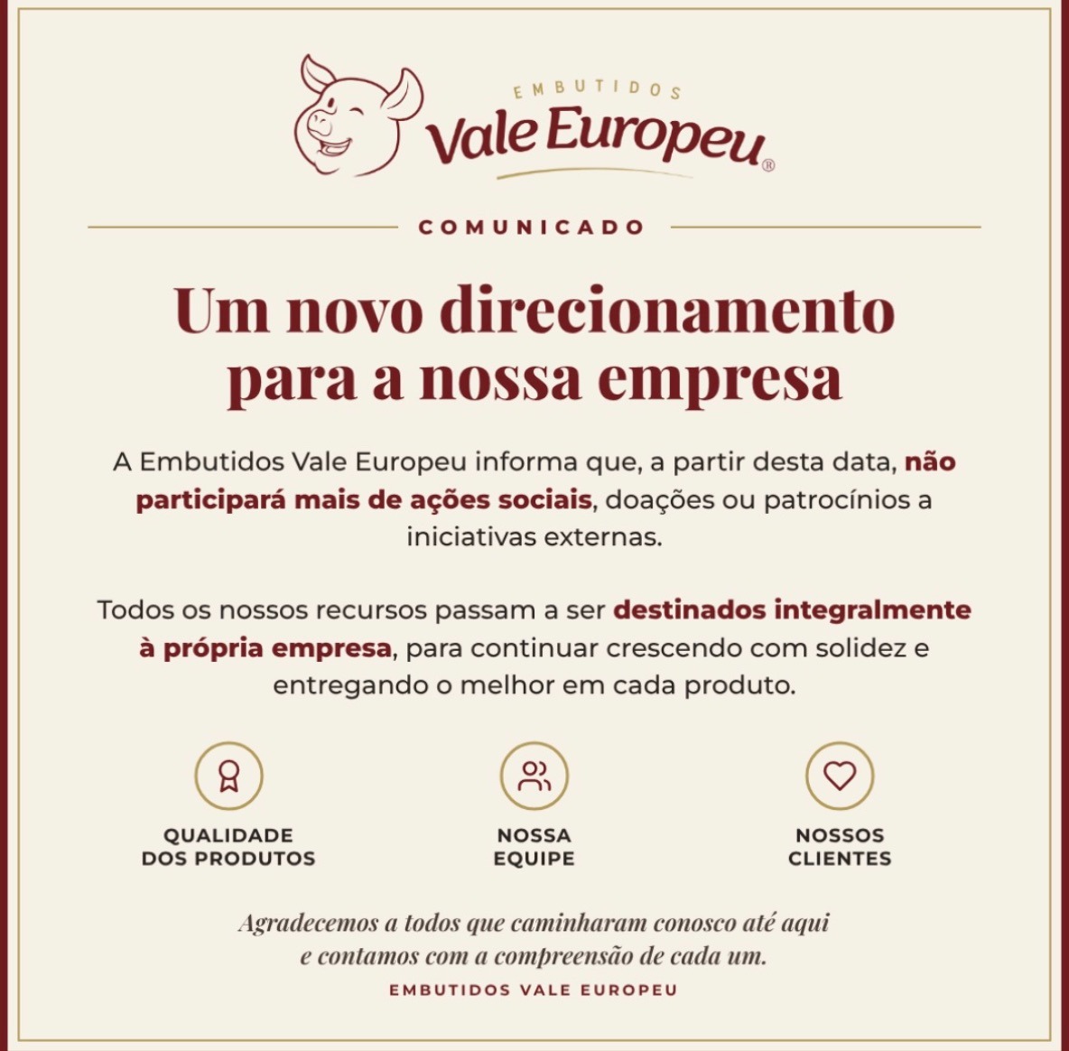 Dias após eleição, empresa de SC anuncia fim de doações e patrocínios