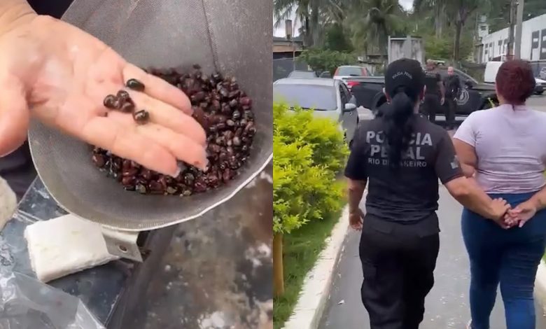 Mais de 1.200 pacotes de drogas são encontrados escondidos em carne e feijão; dois visitantes acabam presos em presídio